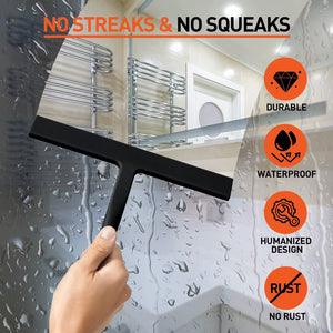 Matte Black Silicone Squeegee Streak Free Cleaning Shower Squeegee for Glass Bathroom Shower Doors Mirrors Tiles Car Windows