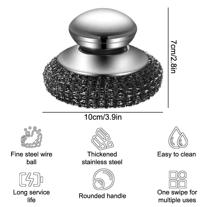 Stainless Steel Kitchen Pot Brush with Ergonomic Handle Wire Ball Cleaning Tools Home Kitchen Dish Washing Accessories