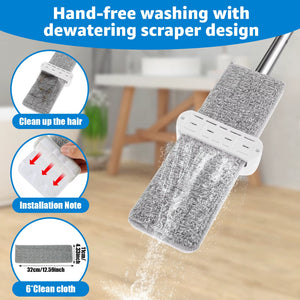 Squeeze Mop Hand-Free Wash Lazy 360° Mops with Reusable Microfiber Pads for Flat Mop to Clean under Long Bed Home Cleaning Tools