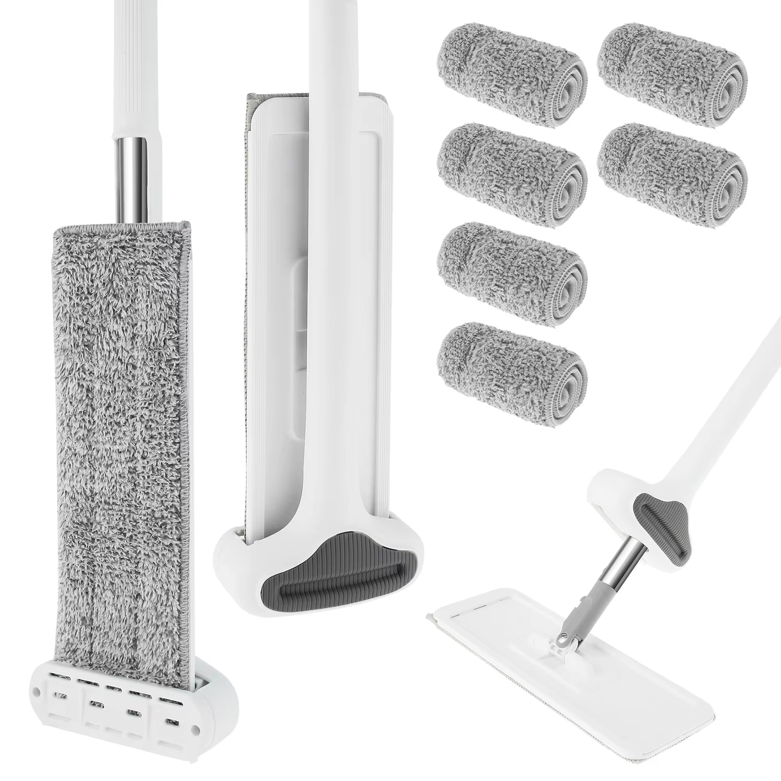 Squeeze Mop Hand-Free Wash Lazy 360° Mops with Reusable Microfiber Pads for Flat Mop to Clean under Long Bed Home Cleaning Tools