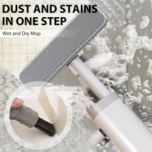 Rotatable Self-Squeeze Mini Mop with Crevice Brush Hand Wash-Free Flat Squeeze Mop with 2 Reusable Microfiber Pads, Microfiber Mop for Wet Dry Use Self Wringing Flat Mop for Floor Cleaning