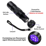 UV Handheld Waterproof Blacklight Flashlights 12 Led 395Nm Mini Light Torch Detector for Pets Urine Stains Black Light UV Lamp