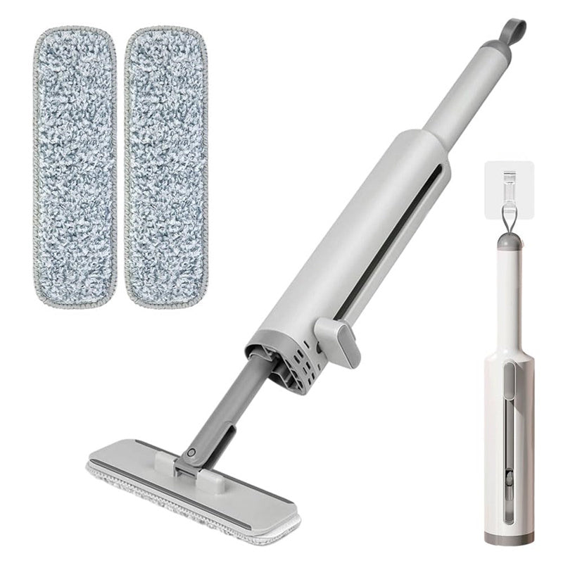 Rotatable Self-Squeeze Mini Mop with Crevice Brush Hand Wash-Free Flat Squeeze Mop with 2 Reusable Microfiber Pads, Microfiber Mop for Wet Dry Use Self Wringing Flat Mop for Floor Cleaning