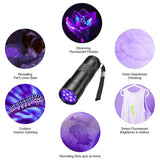 UV Handheld Waterproof Blacklight Flashlights 12 Led 395Nm Mini Light Torch Detector for Pets Urine Stains Black Light UV Lamp