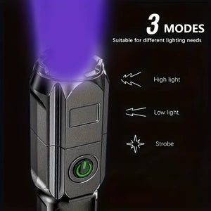 Portable UV Flashlight UV395NM Zoomable ABS Torch 3 Modes Camping Ultraviolet Flashlights for Pet Stacks Fluorescent Detection